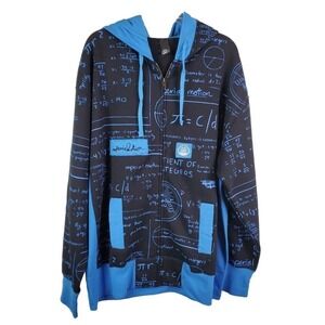 Imperial Motion Hooded Math Formula Hooded Front Zipper Blue Sweater Size XXL